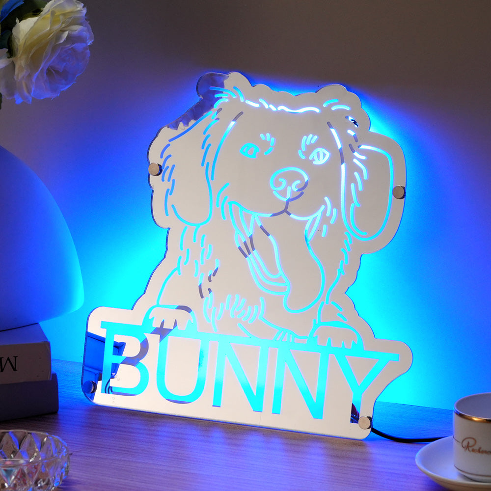 Personalized Pet Photo Name Mirror Light Custom Pet Portrait Mirror Lamp Gift for Pet Lovers