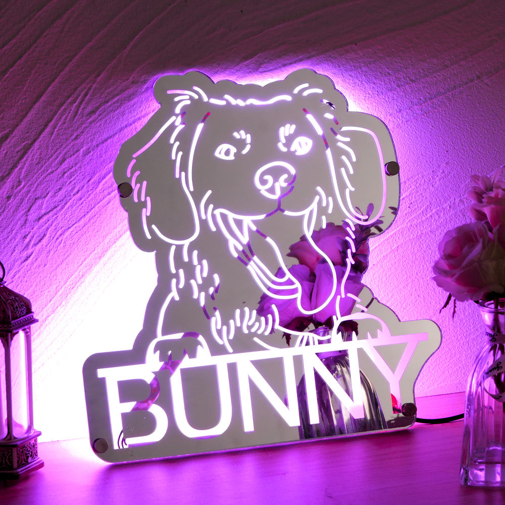 Personalized Pet Photo Name Mirror Light Custom Pet Portrait Mirror Lamp Gift for Pet Lovers