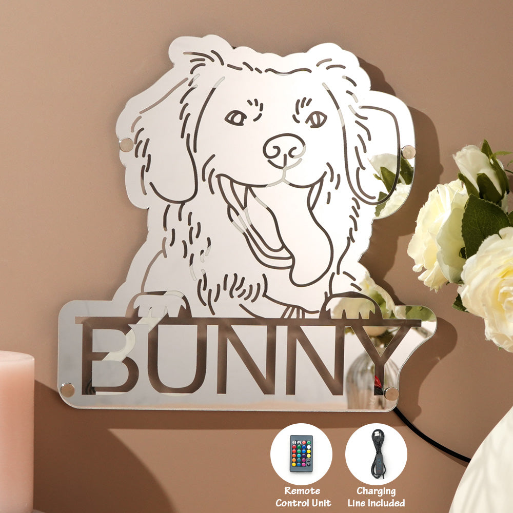 Personalized Pet Photo Name Mirror Light Custom Pet Portrait Mirror Lamp Gift for Pet Lovers