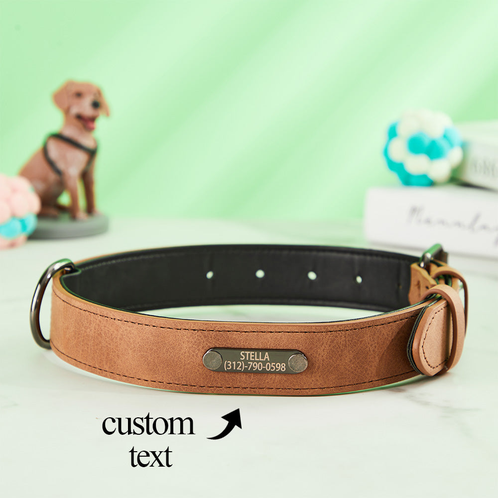 Custom Engraved Leather Dog Collar Personalized Dog Collar Gift for Pet Lover