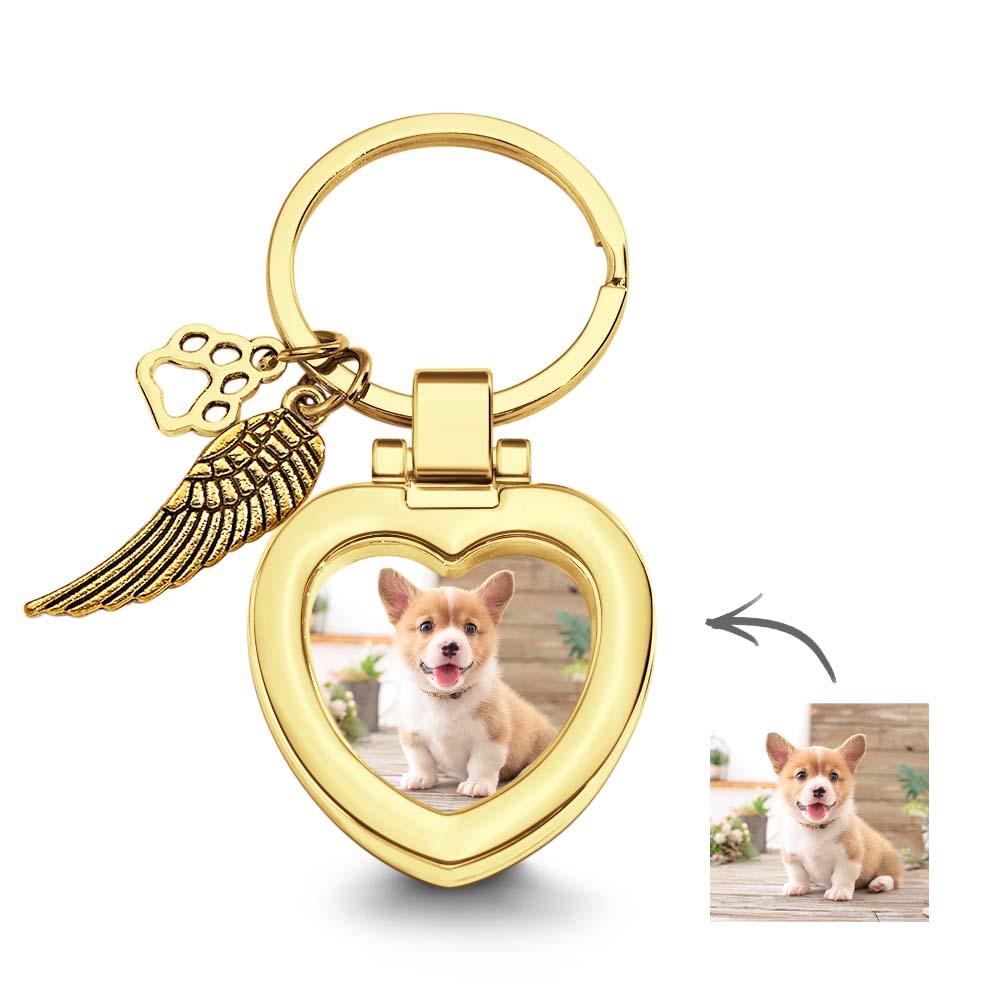 Custom Photo Keychain with Angel’s Wing & Paw – Personalized Pet Memorial Gift